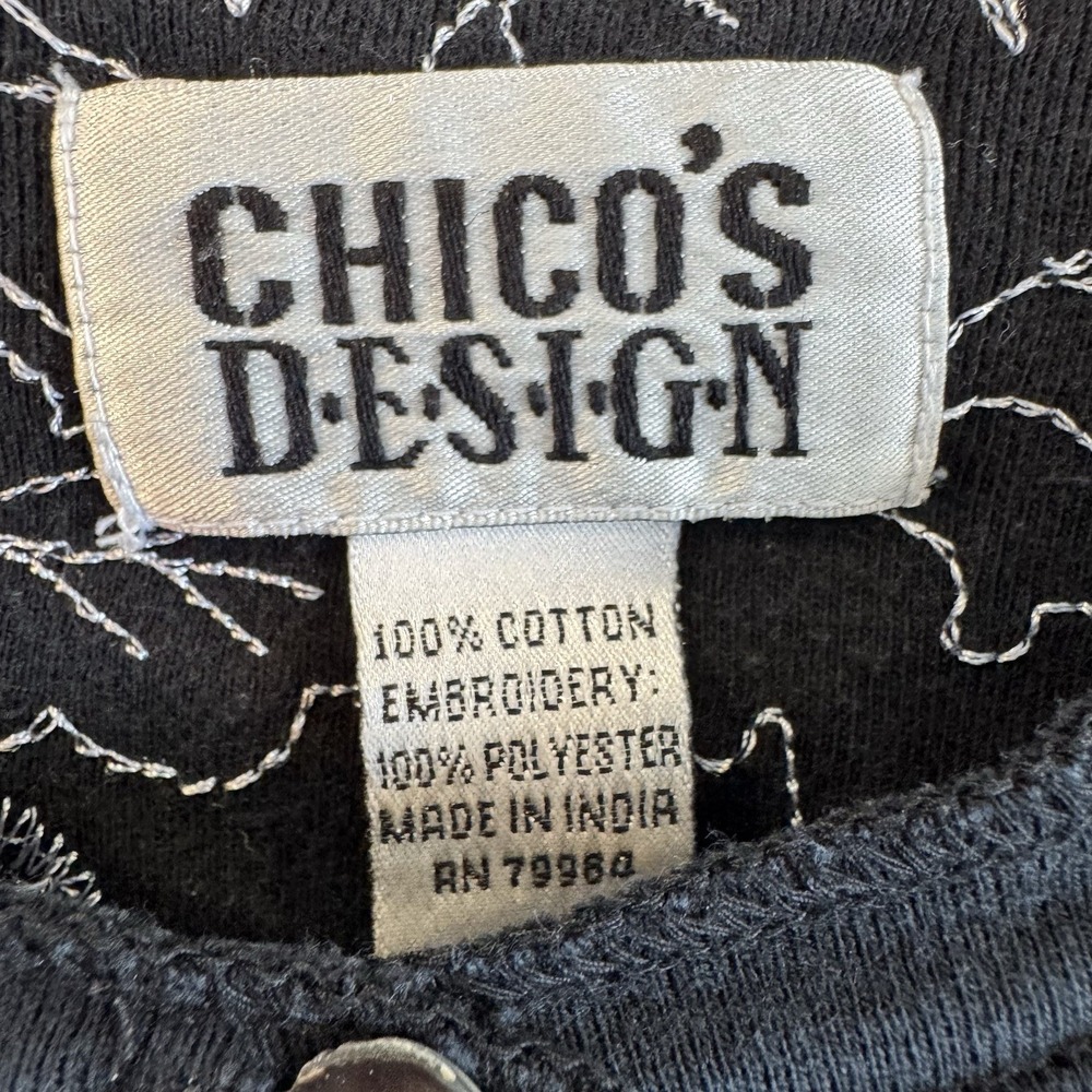Vtg Chicos Design Womens ‎ Black And White Jacket Embroidered All Over Size 0 - Picture 3 of 7
